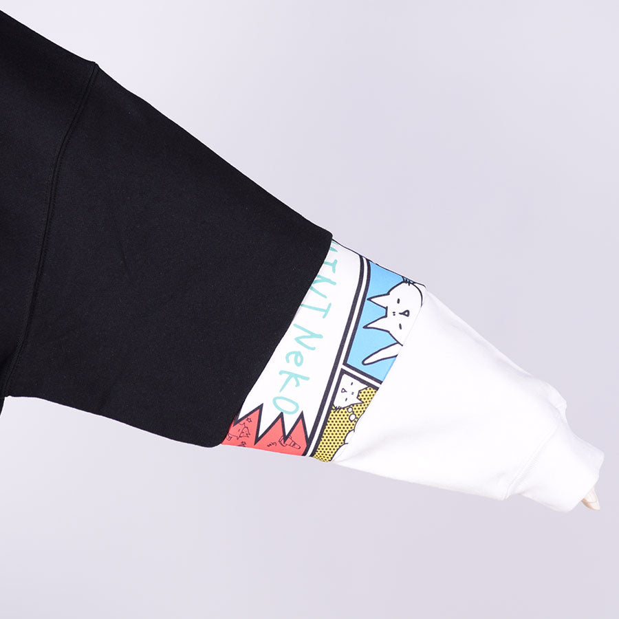 MINT NeKO パッチワークスウェットプルオーバー BK-WH