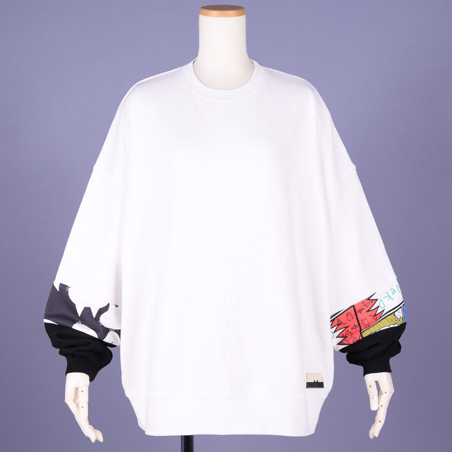 MINT NeKO パッチワークスウェットプルオーバー WH-BK