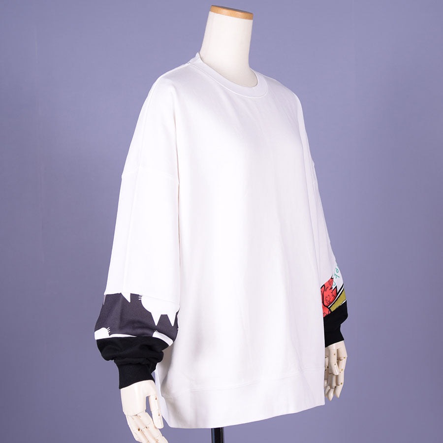 MINT NeKO パッチワークスウェットプルオーバー WH-BK