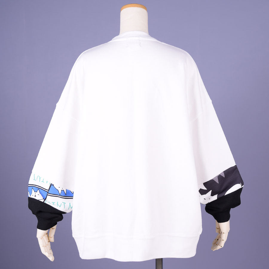 MINT NeKO パッチワークスウェットプルオーバー WH-BK