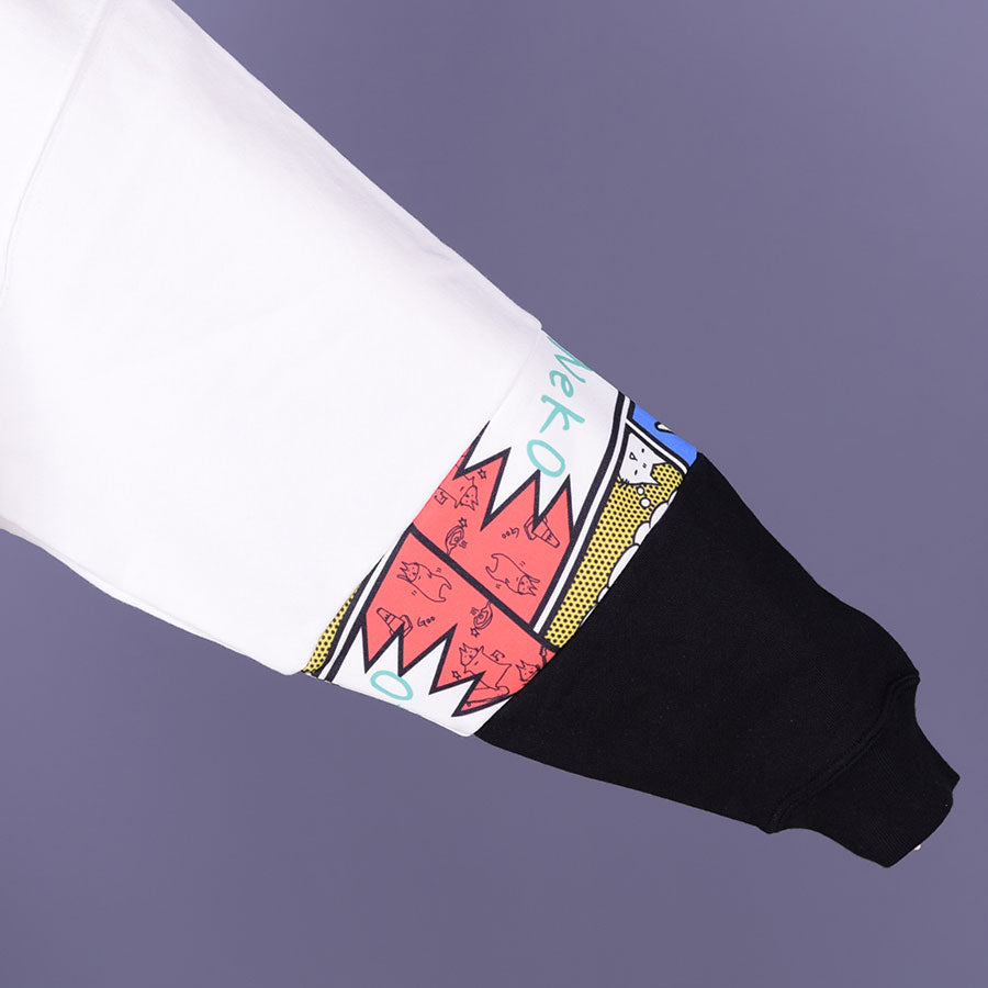 MINT NeKO パッチワークスウェットプルオーバー WH-BK