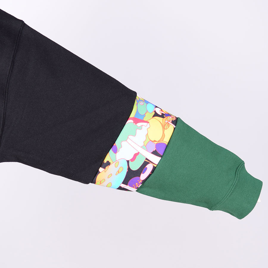 MINT NeKO パッチワークスウェットプルオーバー BK-GRN