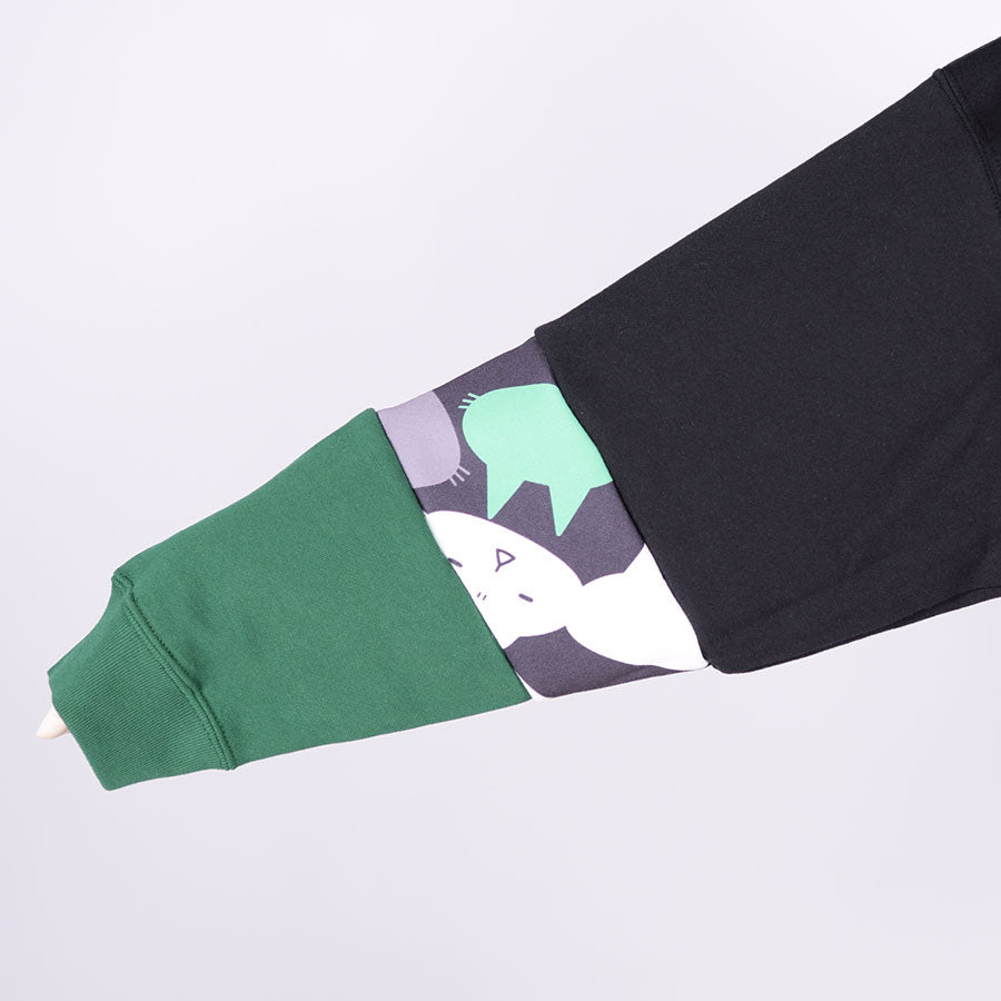 MINT NeKO パッチワークスウェットプルオーバー BK-GRN