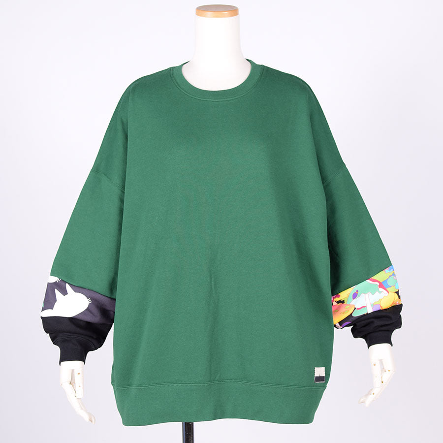 MINT NeKO パッチワークスウェットプルオーバー GRN-BK