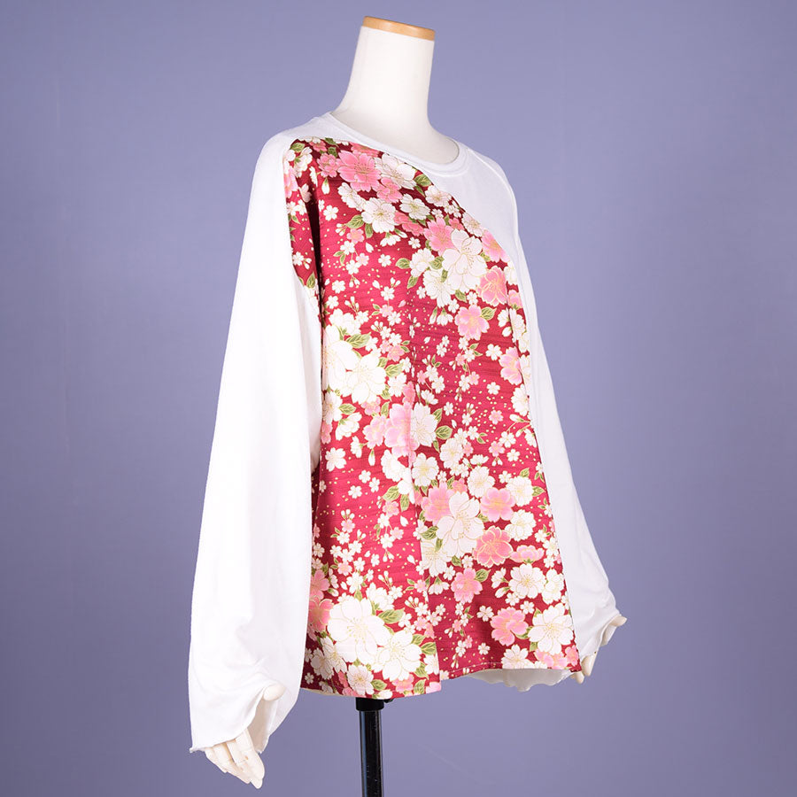 【One of a kind】TKg Cherry Blossoms Pattern Switching Tops
