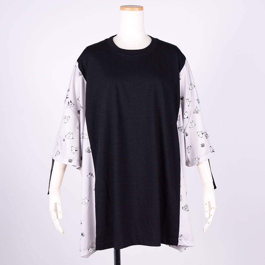 MINT NeKO Sleeve Gather Top / BK-GY