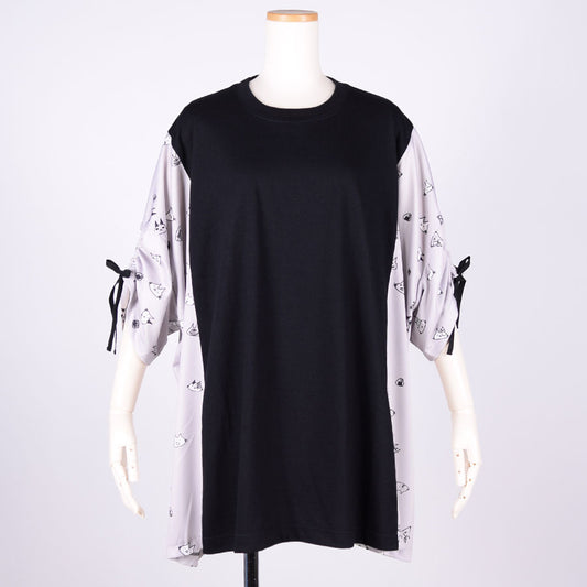 MINT NeKO スリーブギャザーカットソー BK-GY