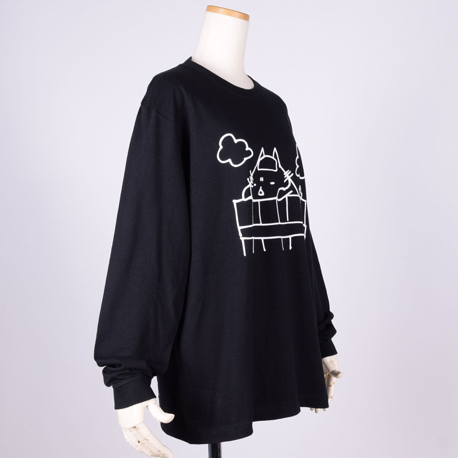 MINT NeKO 吾輩の入浴ロンT BK-WH・L