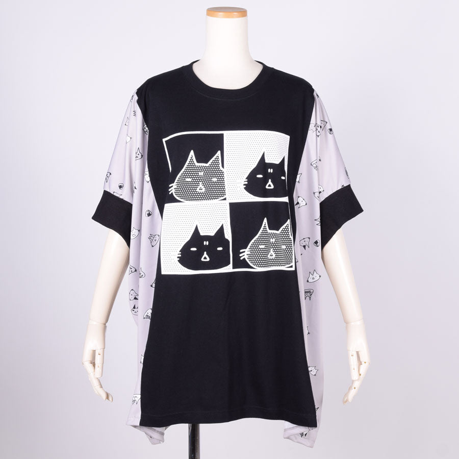 MINT NeKO コミックワイドカットソー BK-GY