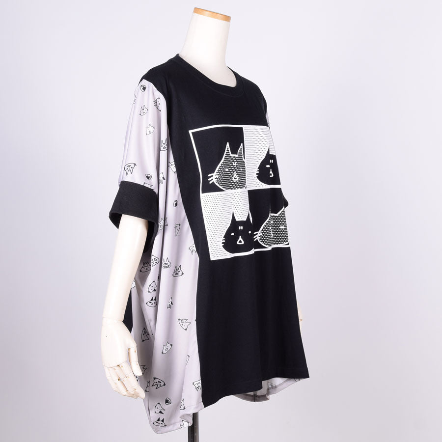 MINT NeKO コミックワイドカットソー BK-GY