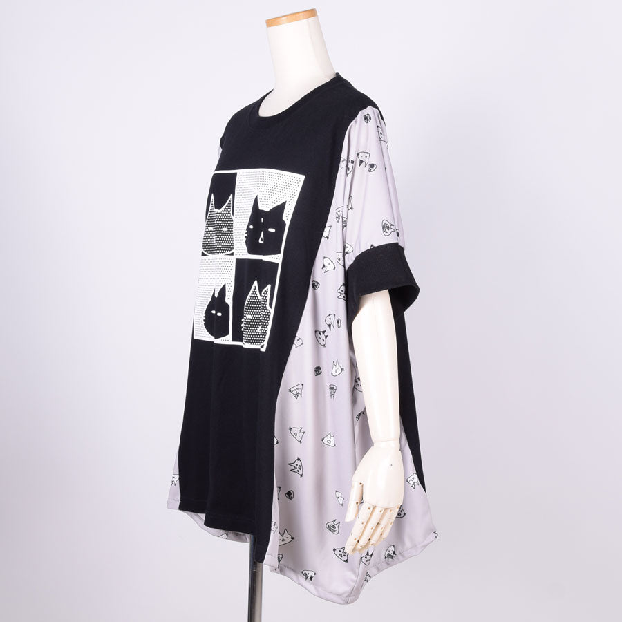 MINT NeKO コミックワイドカットソー BK-GY