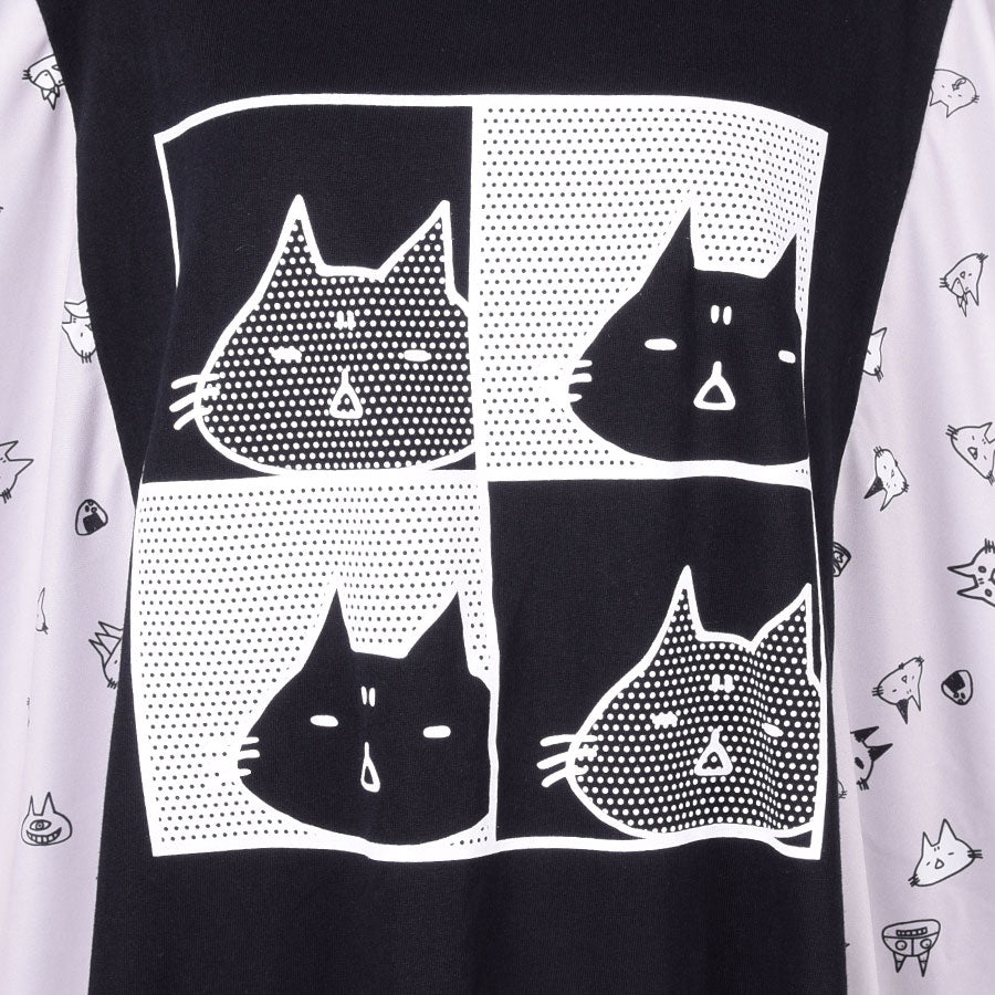 MINT NeKO コミックワイドカットソー BK-GY