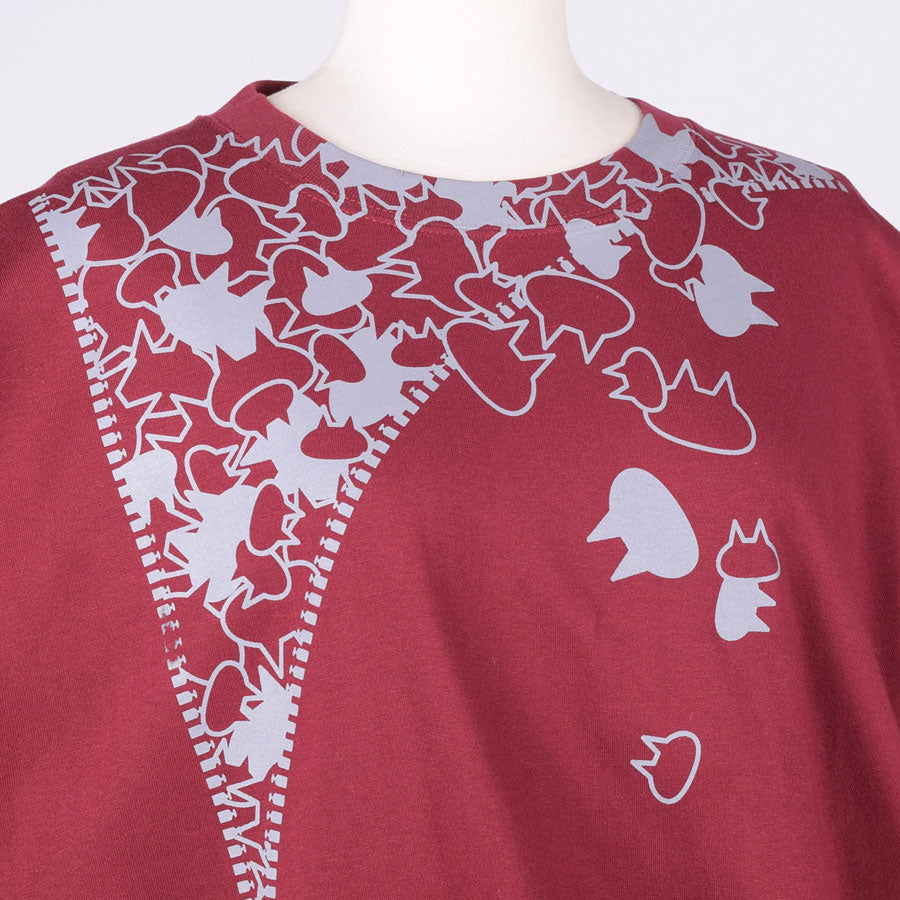 MINT NeKO Zipper Print Big T-Shirt / RD