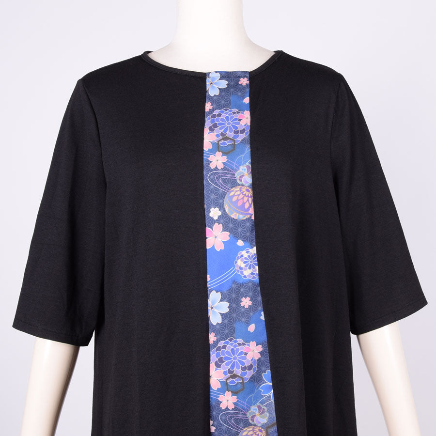 gouk 五分袖アシンメトリーワンピース BK-NV
