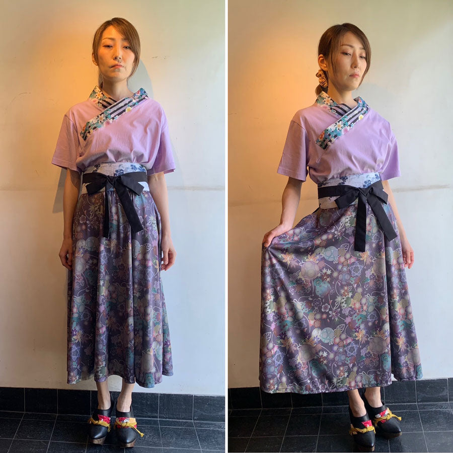 gouk 和柄のフレアースカート PUR