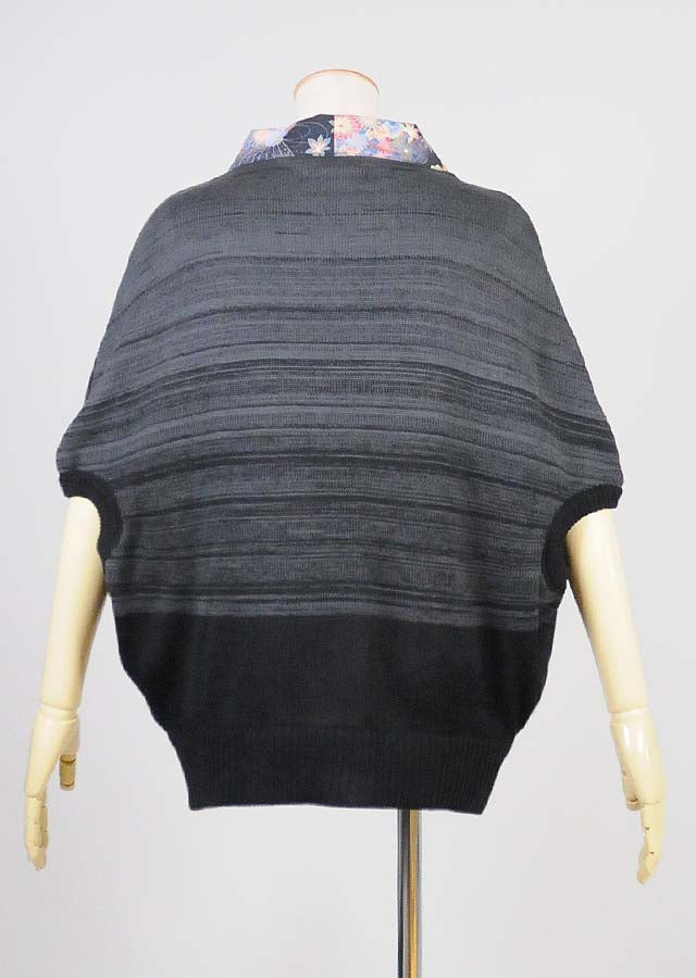 gouk 前縦和柄卵型カーディガン 黒桃