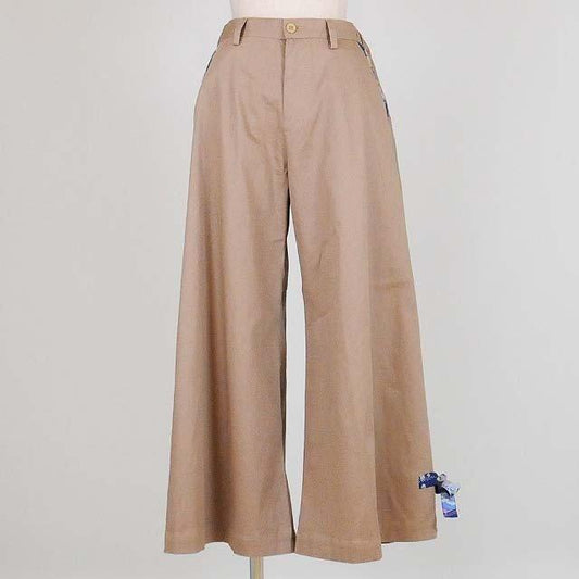 gouk 両脇和柄リボン付きワイドパンツ