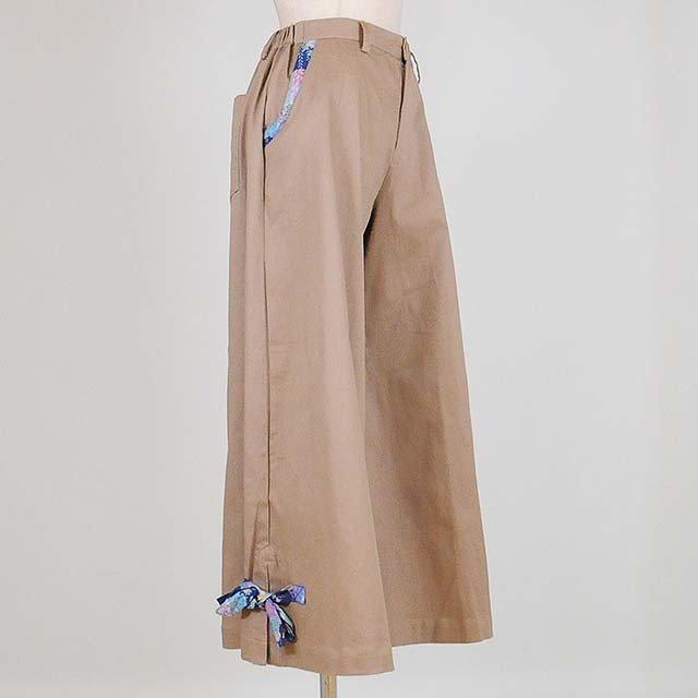 gouk 両脇和柄リボン付きワイドパンツ