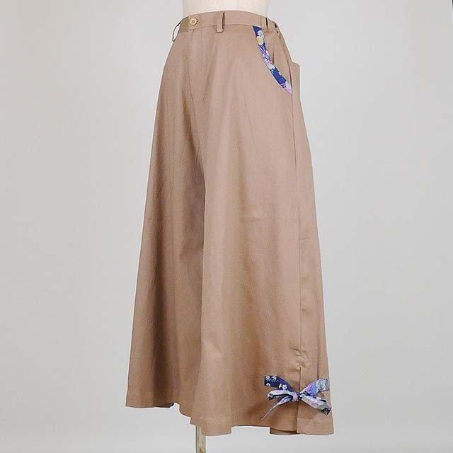 gouk 両脇和柄リボン付きワイドパンツ