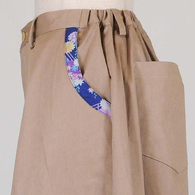 gouk 両脇和柄リボン付きワイドパンツ