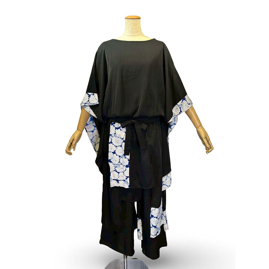 [One-of-a-kind item] TKg Vintage Kimono Blue Chrysanthemum Fluttering Pants