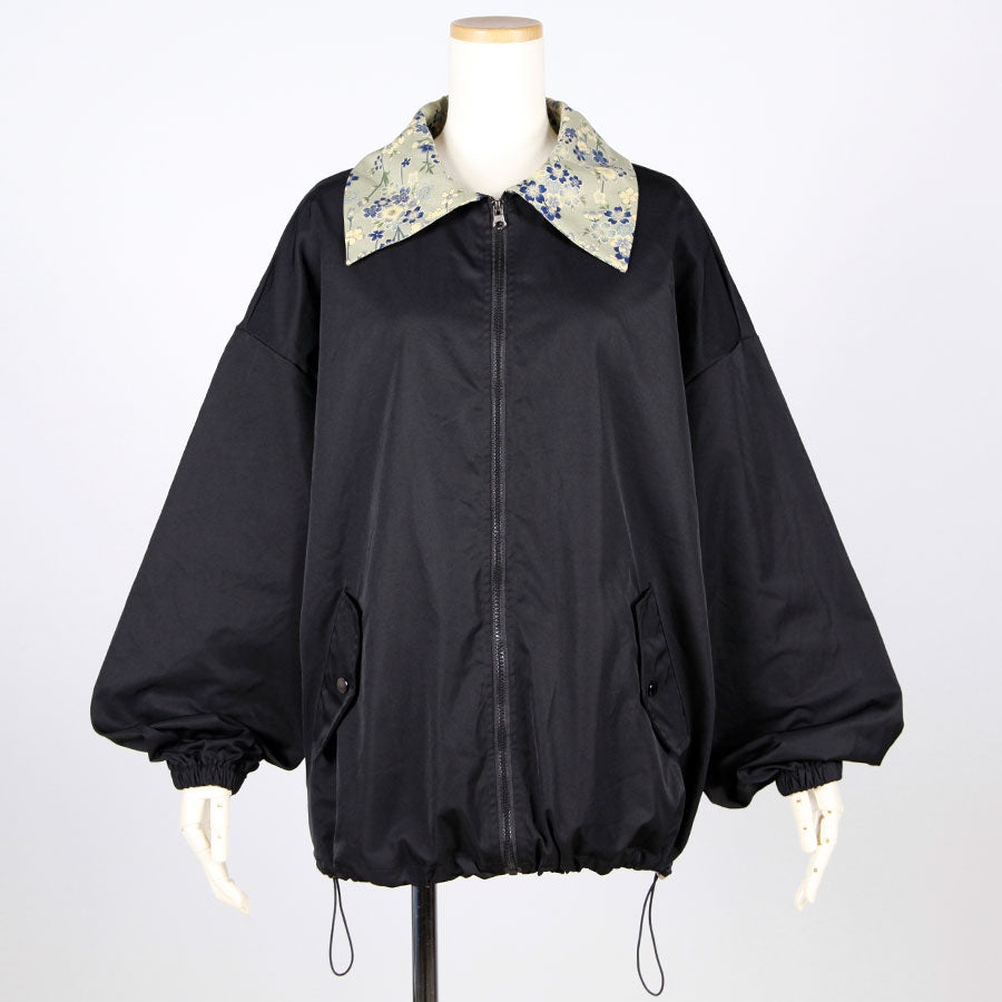 [One-of-a-kind item] TKg Blue Cherry Blossom Japanese Pattern Collar Blouson