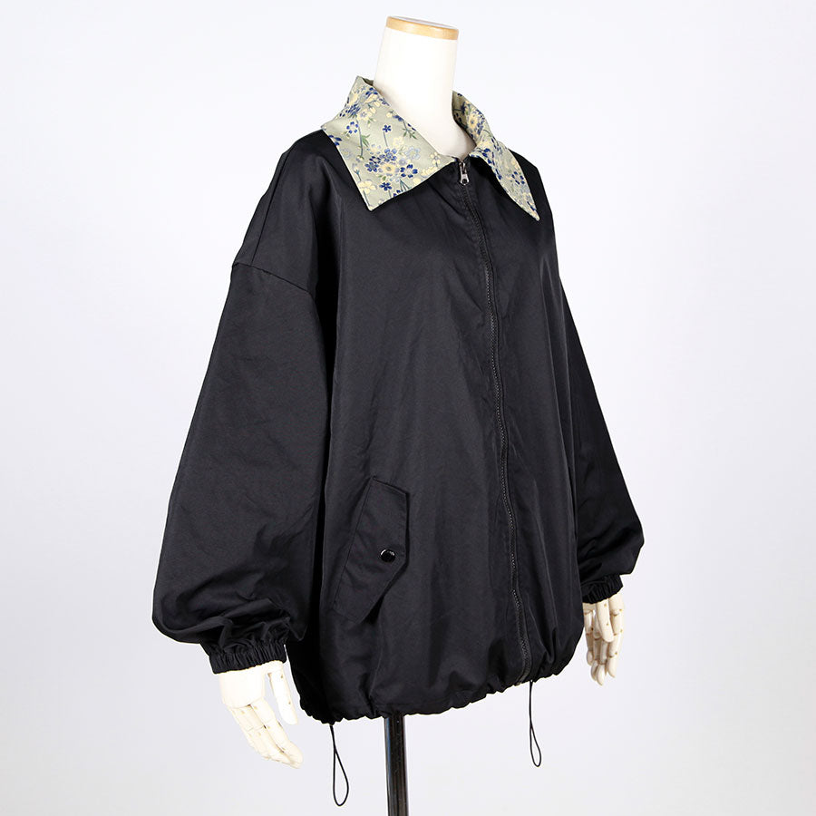 [One-of-a-kind item] TKg Blue Cherry Blossom Japanese Pattern Collar Blouson