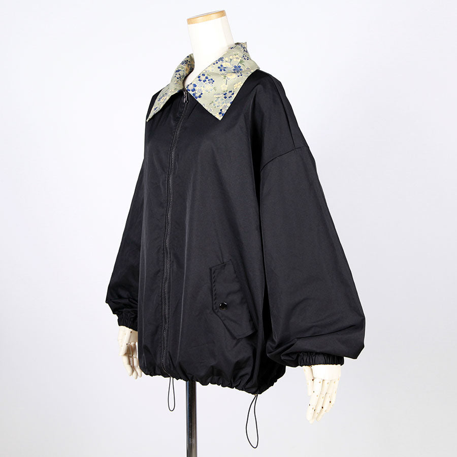 [One-of-a-kind item] TKg Blue Cherry Blossom Japanese Pattern Collar Blouson