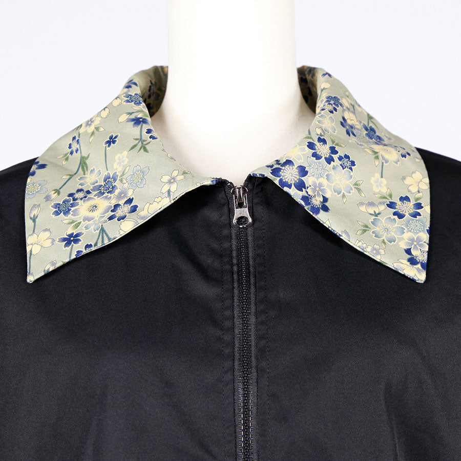 [One-of-a-kind item] TKg Blue Cherry Blossom Japanese Pattern Collar Blouson