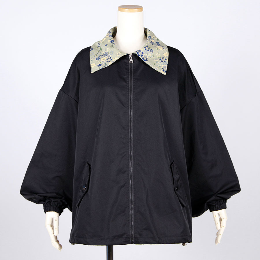 [One-of-a-kind item] TKg Blue Cherry Blossom Japanese Pattern Collar Blouson