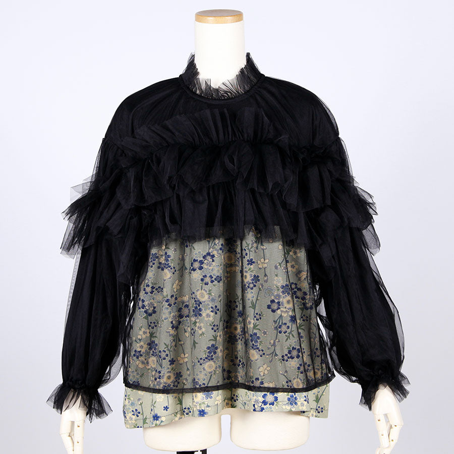[One-of-a-kind item] TKg Blue Cherry Blossom Top with Frills
