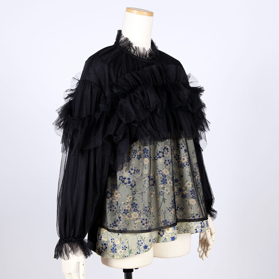 [One-of-a-kind item] TKg Blue Cherry Blossom Top with Frills