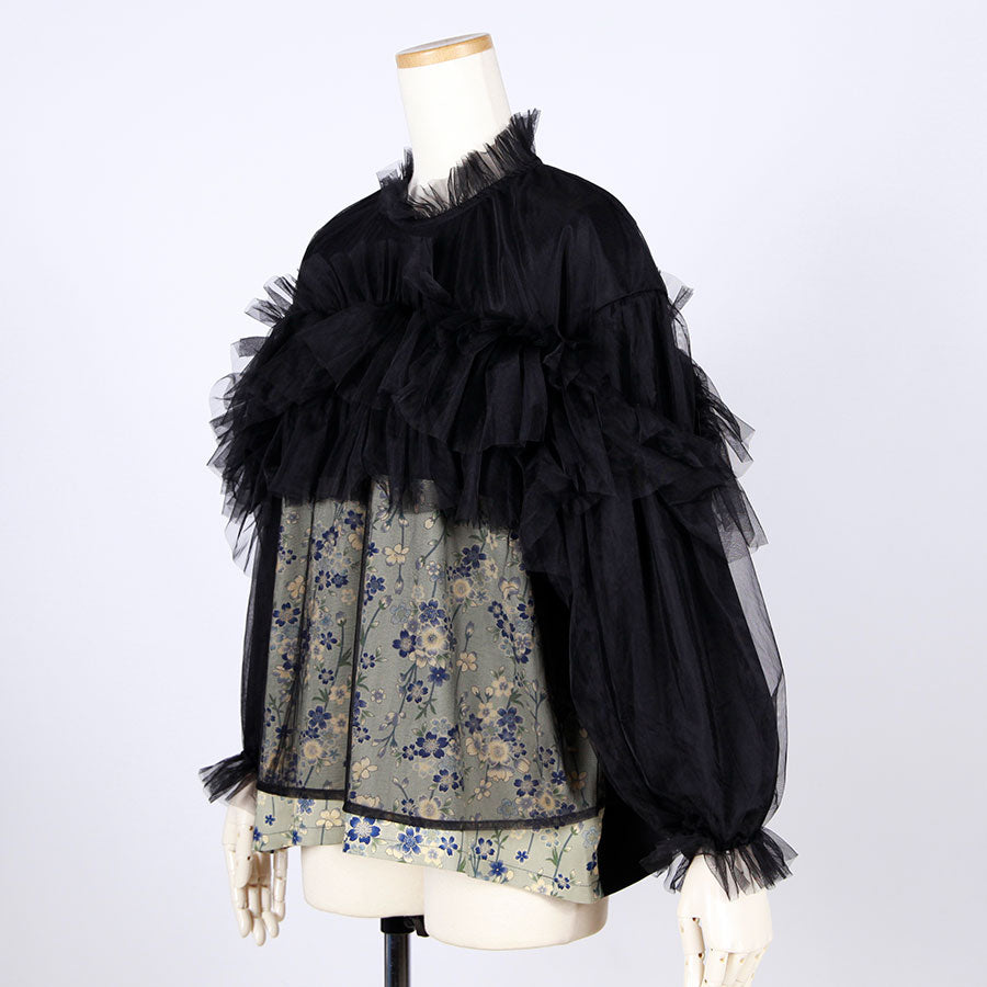[One-of-a-kind item] TKg Blue Cherry Blossom Top with Frills