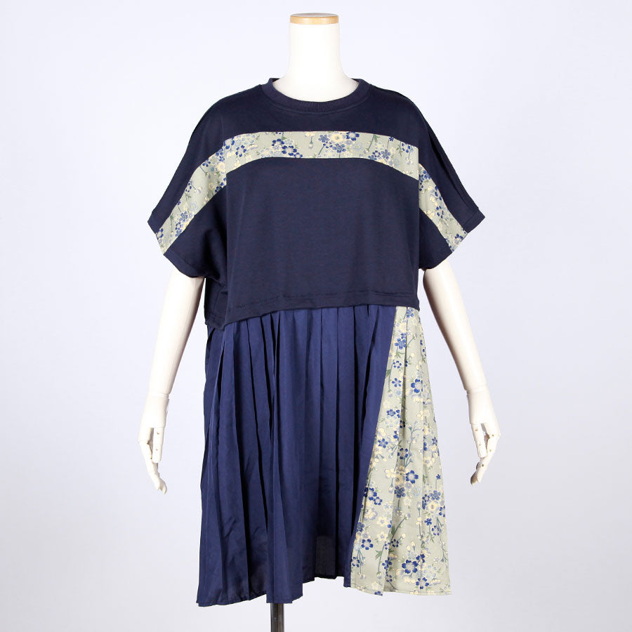 [One-of-a-kind item] TKg Blue Cherry Blossom Tunic with Pleated Skirt