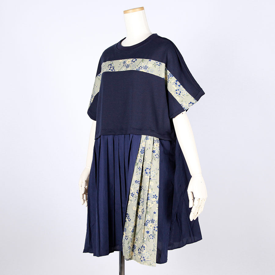 [One-of-a-kind item] TKg Blue Cherry Blossom Tunic with Pleated Skirt