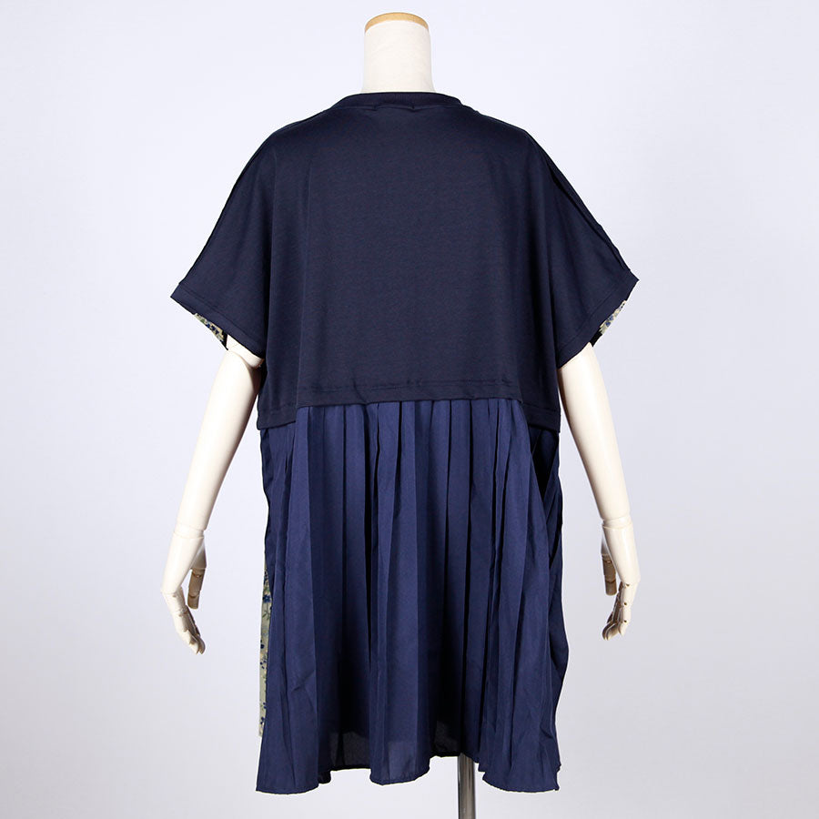 [One-of-a-kind item] TKg Blue Cherry Blossom Tunic with Pleated Skirt