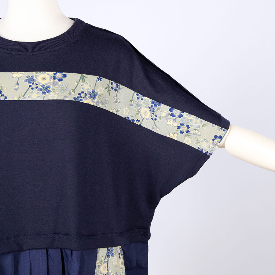 [One-of-a-kind item] TKg Blue Cherry Blossom Tunic with Pleated Skirt