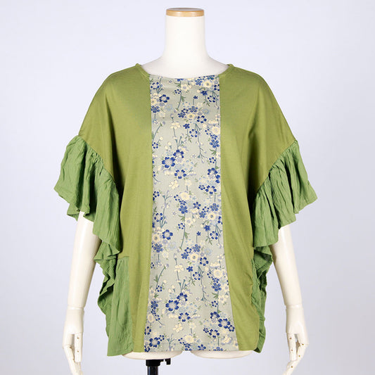 [One-of-a-kind item] TKg Blue Cherry Blossom Frilly Sleeve Tops