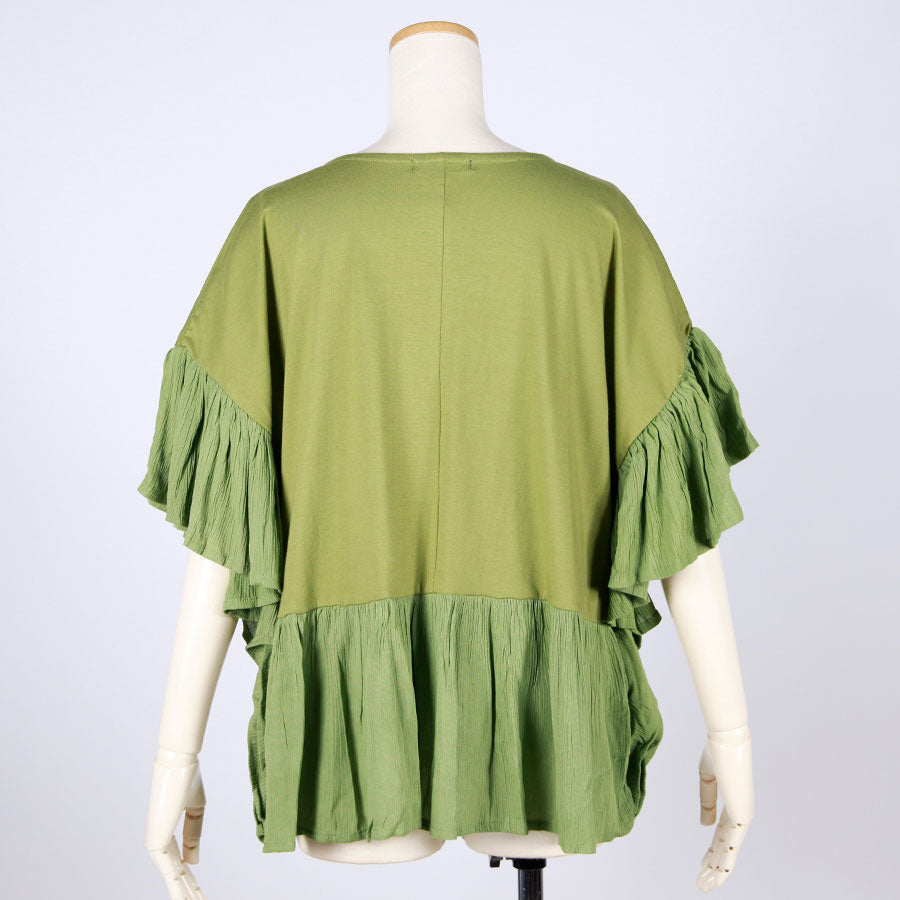 [One-of-a-kind item] TKg Blue Cherry Blossom Frilly Sleeve Tops