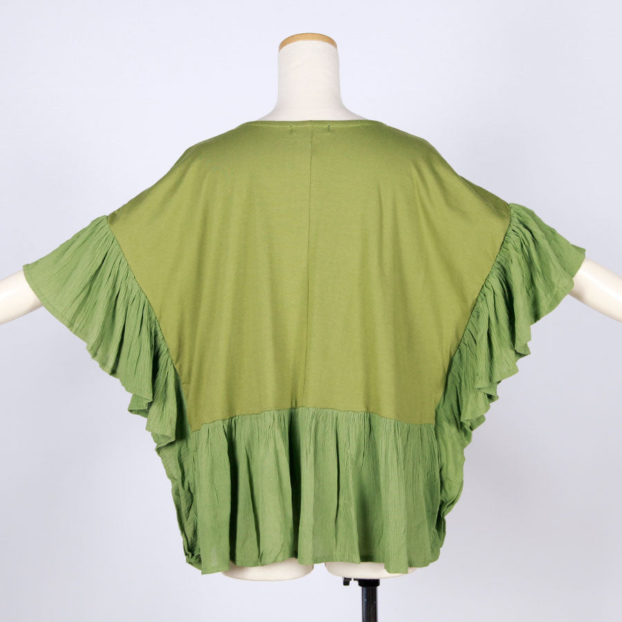 [One-of-a-kind item] TKg Blue Cherry Blossom Frilly Sleeve Tops