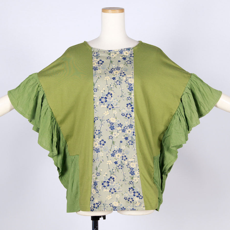 [One-of-a-kind item] TKg Blue Cherry Blossom Frilly Sleeve Tops
