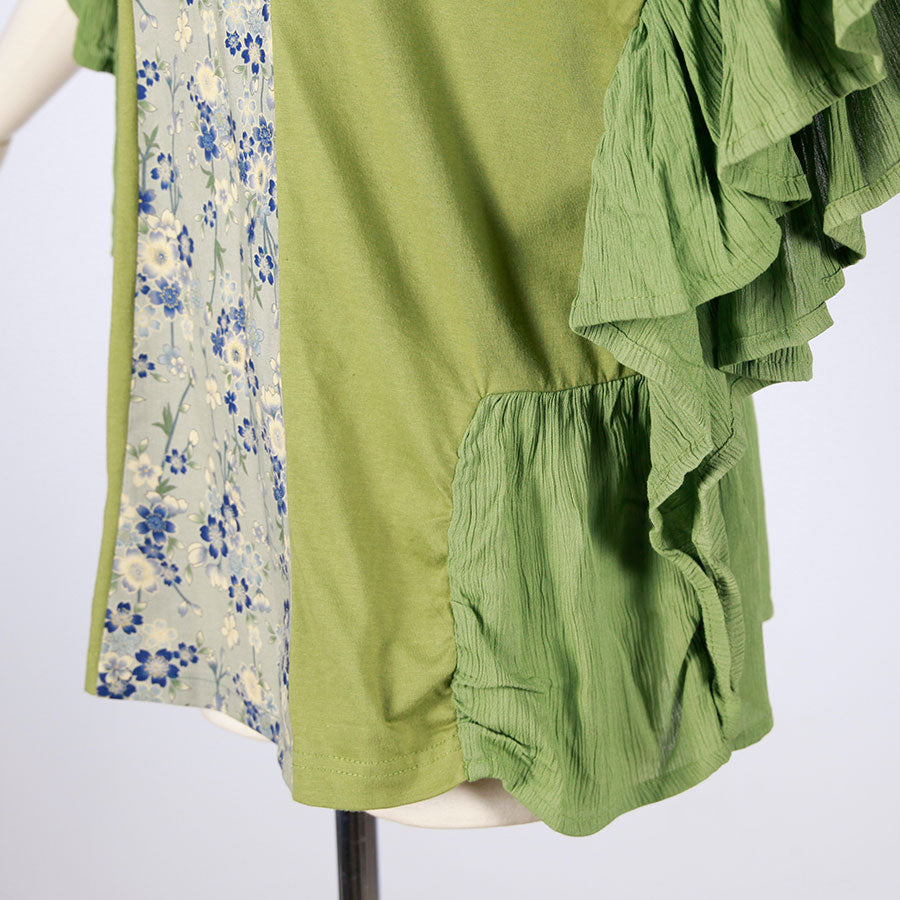 [One-of-a-kind item] TKg Blue Cherry Blossom Frilly Sleeve Tops