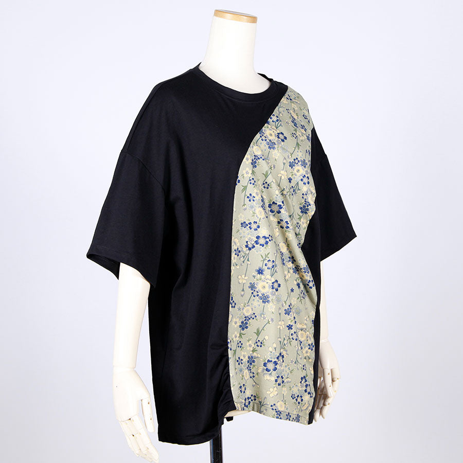[One-of-a-kind item] TKg Blue Cherry Blossom Japanese Pattern Switching Tops