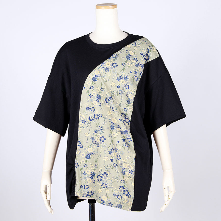 [One-of-a-kind item] TKg Blue Cherry Blossom Japanese Pattern Switching Tops