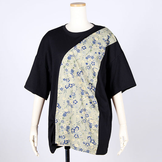 [One-of-a-kind item] TKg Blue Cherry Blossom Japanese Pattern Switching Tops