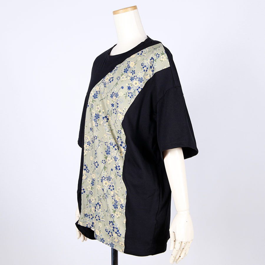 [One-of-a-kind item] TKg Blue Cherry Blossom Japanese Pattern Switching Tops