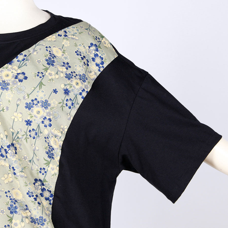 [One-of-a-kind item] TKg Blue Cherry Blossom Japanese Pattern Switching Tops