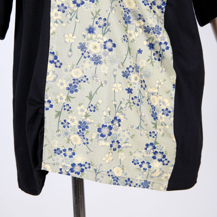 [One-of-a-kind item] TKg Blue Cherry Blossom Japanese Pattern Switching Tops