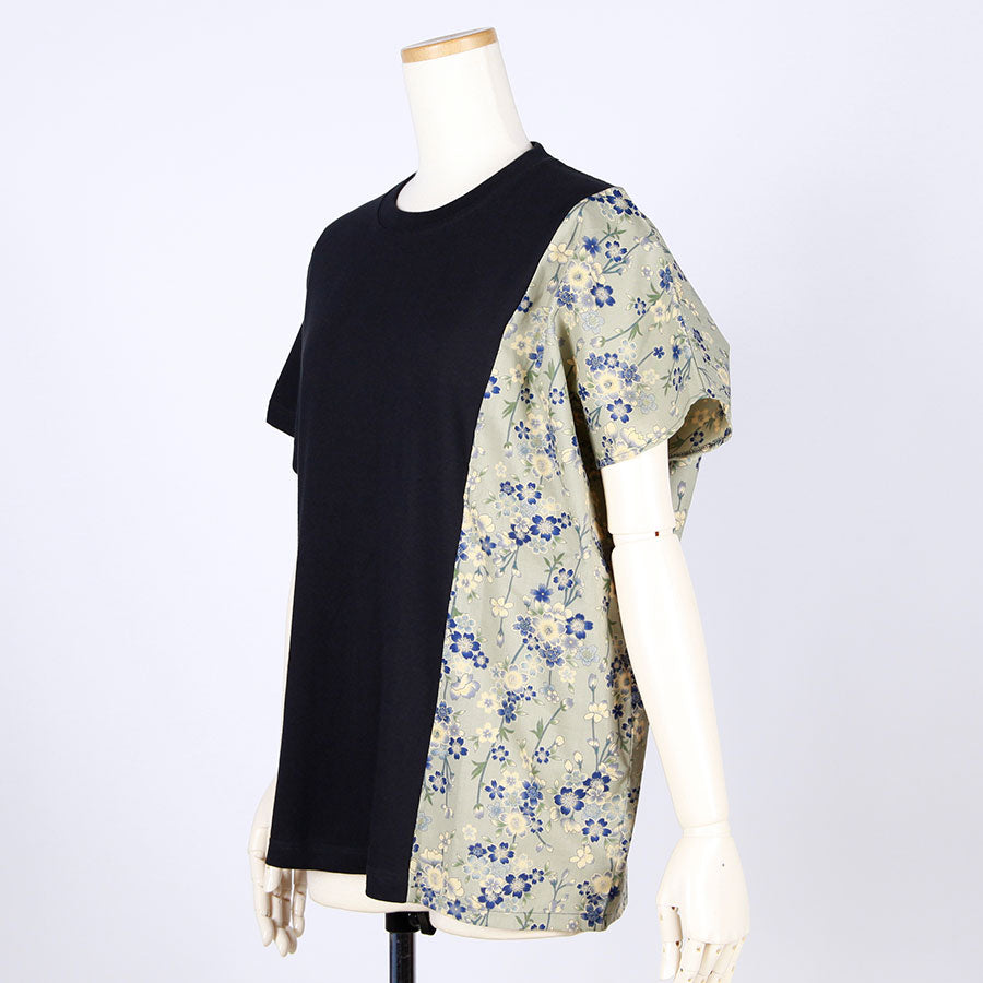 [One-of-a-kind item] TKg Blue Cherry Blossom Square Japanese Pattern Docking Tops