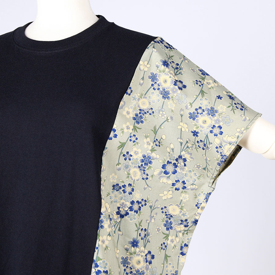 [One-of-a-kind item] TKg Blue Cherry Blossom Square Japanese Pattern Docking Tops